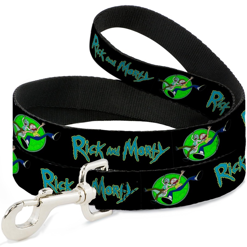 Rick and Morty Pet Leash, Dog Leash, Rick and Morty Title Logo and Portal Pose Black, 6 Feet Long 1.0 Inch Wide 6 Feet Long – 1″ Wide