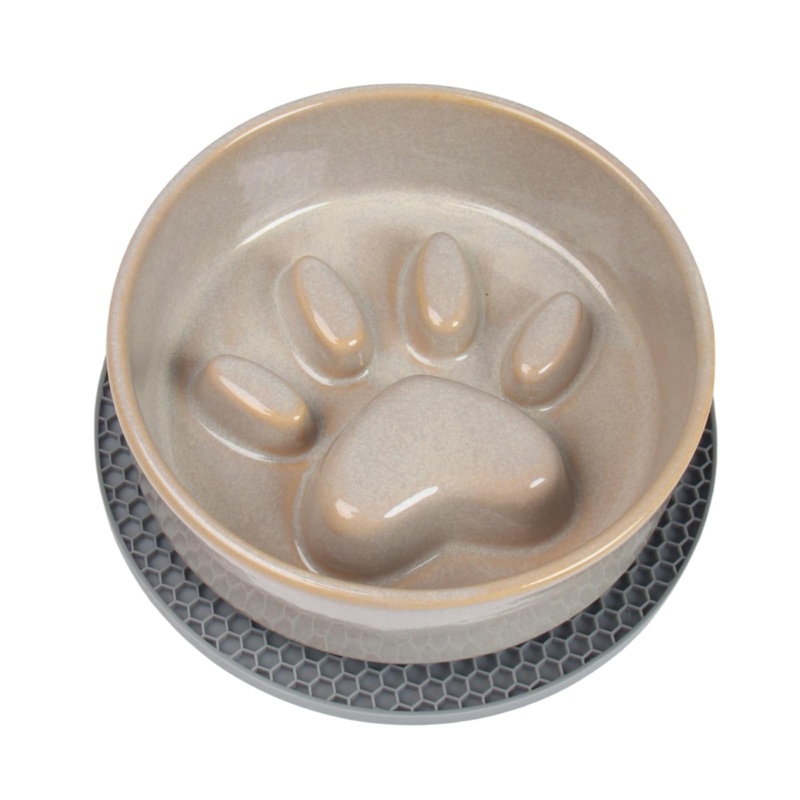 Slow Feeder Dog BowlsCeramic Bowl for Cats and DogsDog Bowlswith Non-Slip Silicone MatPet Bowl for Small Dogs and CatsSlow Down Eating6.2 inches Grey pet Bowl gray