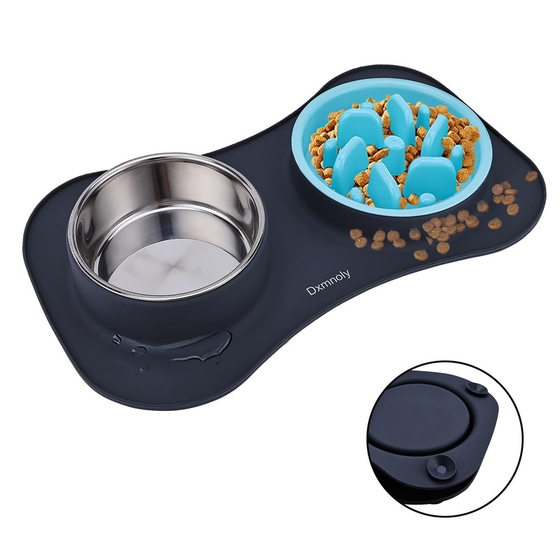 Slow feeders, Dog Bowl 3-in-1 Stainless Steel Dog Food and Water Bowl with Non-Slip Silicone Pads That Slow Down The Diet and are Suitable for Small to Medium Sized Dogs and Cats