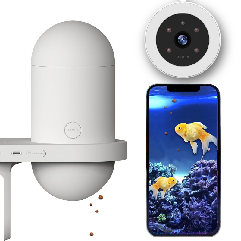 Smart Automatic Fish Feeder for Aquarium, Customizable Plan, Intelligent Dispenser APP, 2 Food Outlets 1 Sensor, 2K HD Camera, Vacation or Daily Use