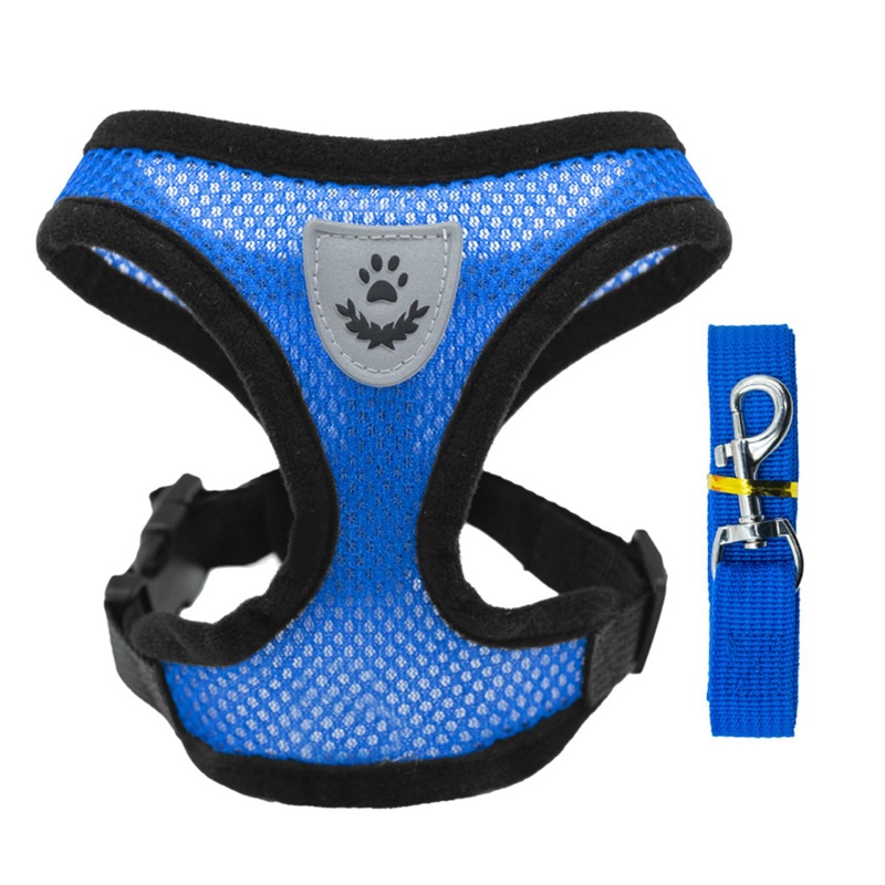 Soft Mesh Nylon Dog Vest Harness with 4ft Leash,Super Breathable Lightweight Safety Reflective Pet Harness for Dog Outdoor Walking,Adjustable Chest Belt with Quick-Release Buckle (Blue, S) blue