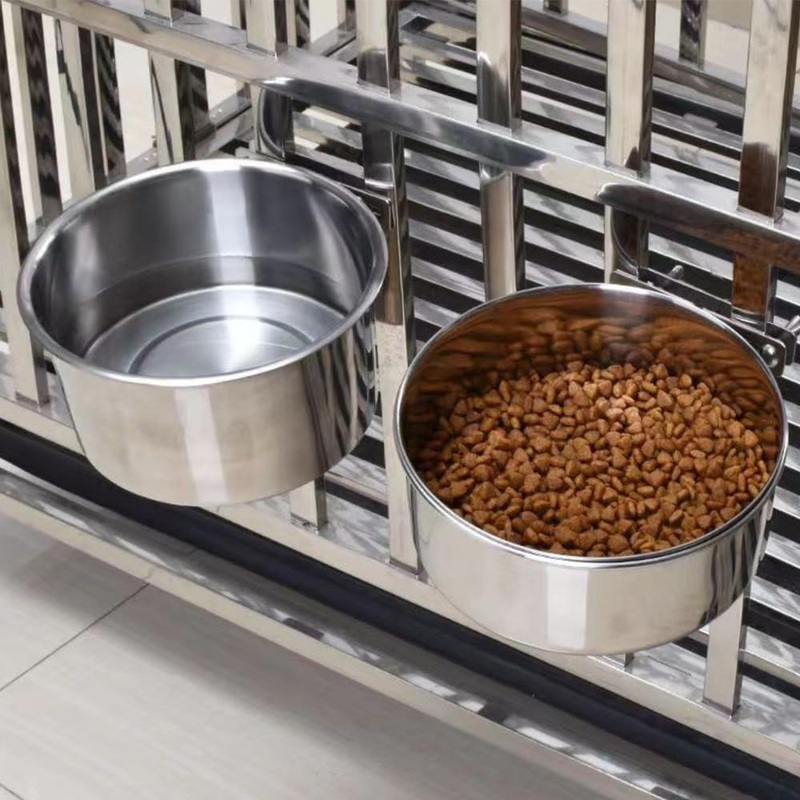 Stainless Steel Dog Bowls, 2 Pack No Spill Dog Crate Water and Food Bowls for Kennel Cage, Hanging Bowls Feeder Dish for Large Medium Dogs Pets, 40oz & 60oz