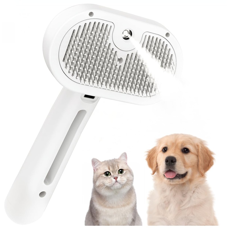 Texsens Spray Cat Brush with Release Button – Self Cleaning Cat Grooming Brush for Releasing Tangles & Loose Fur with Massage – Ideal for Long & Short Hair Dogs and Cats – USB Rechargeable