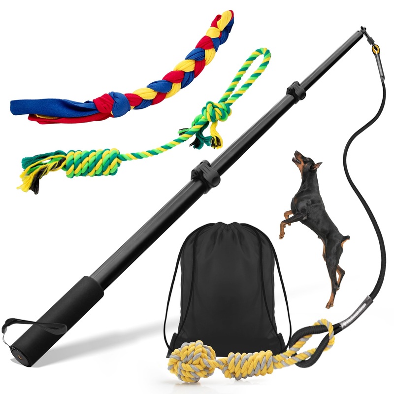 Ycozy Flirt Pole for Dogs, 40.6″ – Upgraded Dog Flirt Pole with Detachable Interactive Toys for Chase and Tug of War, Dog Teaser Wand with Chewing Toy for Outdoor Exercise & Training