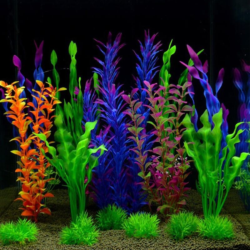 15 Pieces Colorful Artificial Fish Tank Decorations, Aquarium Decorations Fish Tank Artificial Plastic Plants, Small to Large (2-12Inch) 2-12Inch