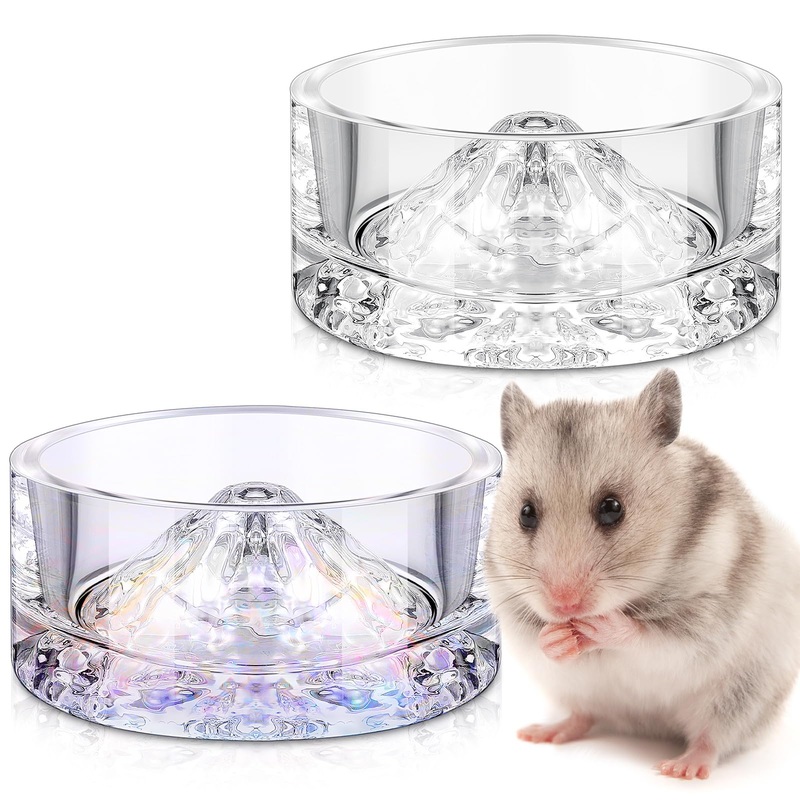 2 Pcs Hamster Water Bowls Glass Hamster Food Bowls Mountain Style Drinking Bowls Anti Turning for Dwarf Syrian Hamsters Guinea Pig Gerbils Mice Rats Chinchilla Other Small Pets 35ml