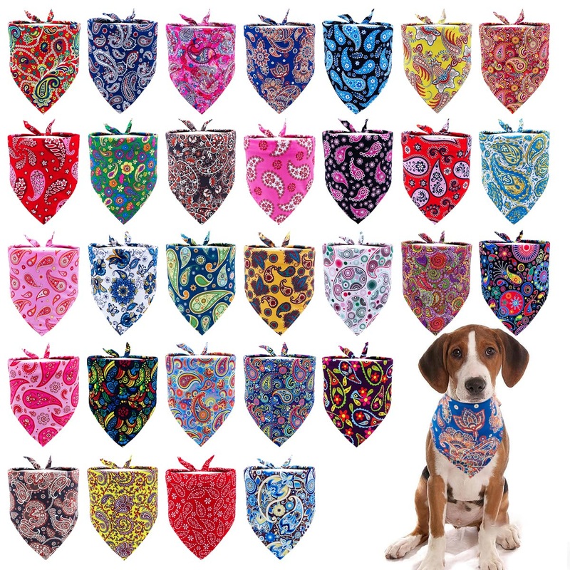 30 Pcs Paisley Bandanas for Dog Cats Polyester Print One Side Bandana Bulk for Small Middle Dogs Breed Reversible Triangle Bandana Girl Boy Grooming M 30Pcs Paisley -Medium