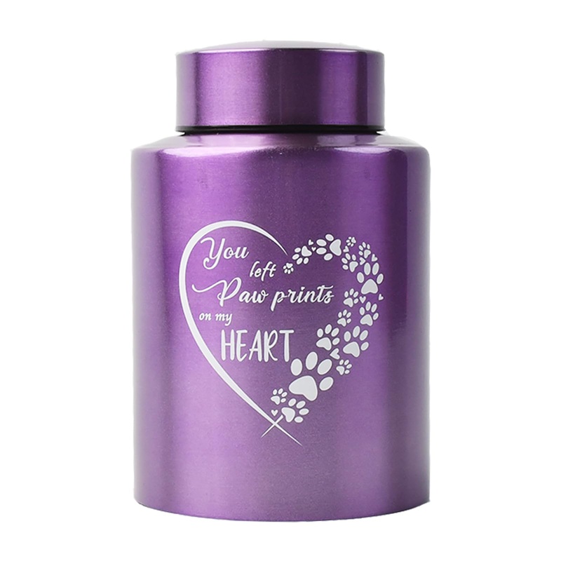 6 Inches Pet Urn for Ashes Dog Urn for Ashes Cat Urn Memorial Urn for Dogs or Cats Paw Print Keepsake Urn for Pet Laser Engraving with Meaningful Words-You Left paw Prints on My Heart purple