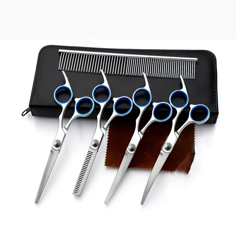 6-piece set of pet grooming scissors and nail clippers – professional dog and cat nail clipper set, equipped with grooming scissors and nail clippers – suitable for pet dogs and cats