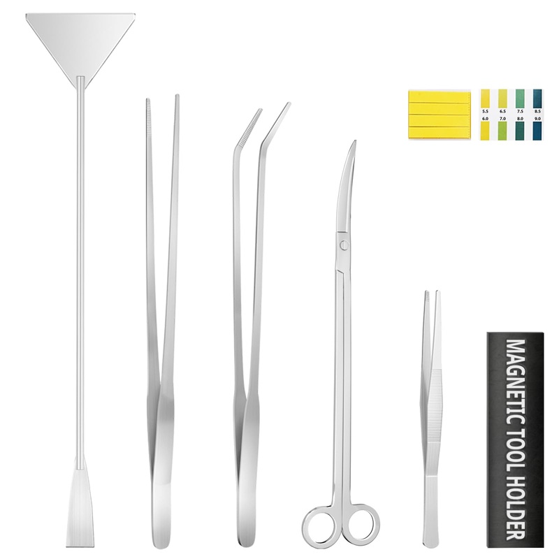 7PCS Aquascape Tools Kit, Premium Aquascaping Tools for Aquarium Plant – Long Aquarium Tweezers, Sand Spatula, Scissors for Fish Tank Plant Trimming, Magnetic Strip for Aquarium Tools Storage