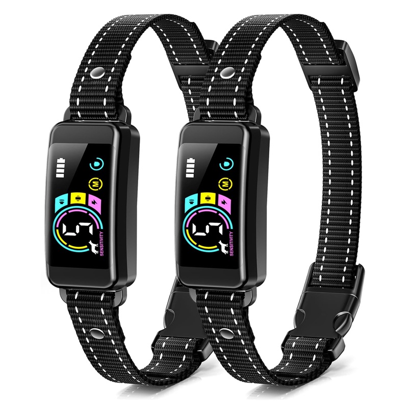 Bark Collar, ianciu 2 Pack Dog Bark Collar for Large Medium Small Dogs, Rechargeable Training Collar with Beep Vibration Shock Collar with 5 Adjustable Sensitivity, Anti Barking Device for Dogs
