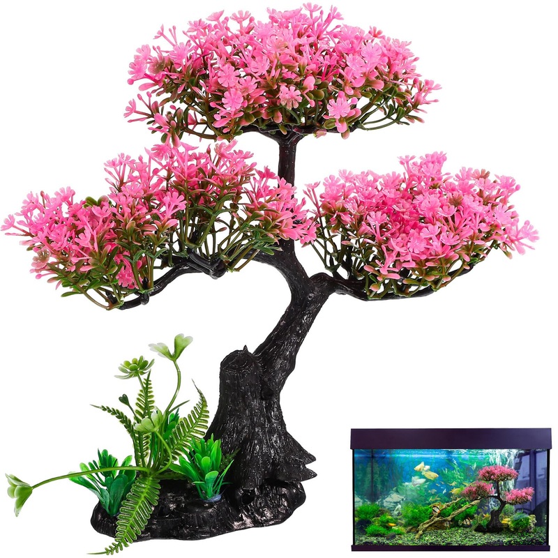 Beaupretty 1 Set Artificial Aquarium Plants Pink Cherry Blossom Tree Decor Fish Tank Tree Decorations Plastic Realistic Plants Turtle Tank Plants Aquatic Plants Grass Flowers