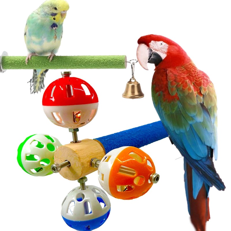 Bird Perch Toy with Rotating Balls Natural Parrot Large Bird Stand Perches Toy Wood Rotate Spinning Balls for Cage Parakeet Budgies Parrotlets Lovebird Cockatiels Conure Macaw African Greey