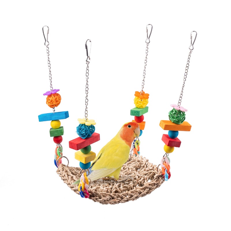 Bird Toys Foraging Wall, Climbing Hammock Swing – Colorful Parrot Chewing Toy with Hanging Bell – Pet Bird Cage Toy – Suitable for Love Birds, Finches, Mynah, Budgie, Cockatiel, and All Types