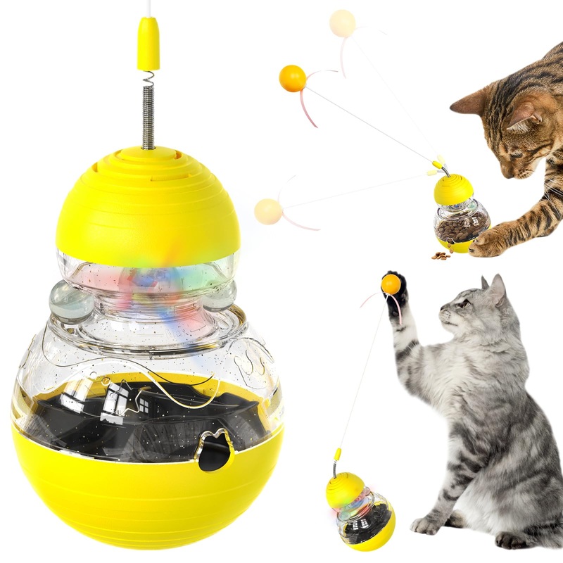 Cat Interactive Toys forcat Wand Toy Indoor cat nip Toys cat cat Wand Toy Cat Kitten Wand Toy Weight Loss Kitty Funny Balls Slow Food Dispenser Feeder Yellow