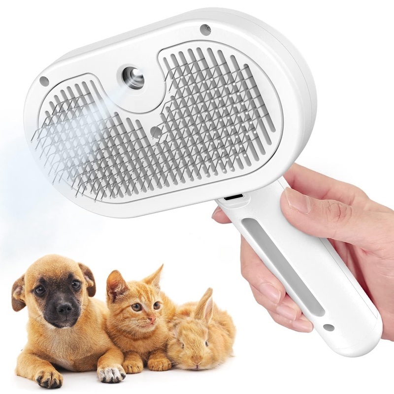 Cat Steam Brush for Shedding, Steamy Cat Brush, Spray Groom Cat Brush with Release Button, Self Cleaning Deshedding Combs for Short Long Matted Hair Pet Dog Removing Tangled and Loosse Hair (White) White