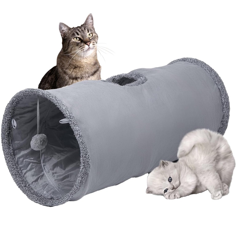Cat Tunnel, Durable Suede Collapsible Cat Play Tube Toys with Play Ball, Indoor Cat Play Tunnel for Cat, Puppy, Kitty, Kitten, Rabbit (Small) Small