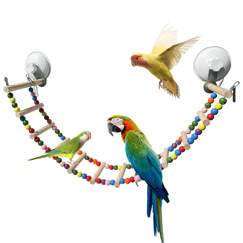 Colorful Bird Perch Stand Toy with Suction Cup for Window Mirror Car, Bird Parrot Window Ladder Bridge Toys, Pet Window Perch for Parrot, Parakeet, Lizard, Bearded Dragon, Hamster