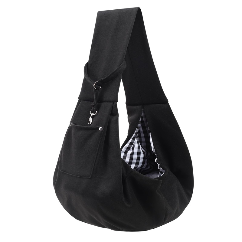 Dog Carrier Sling – Reversible Puppy Carrier Purse with Storage Pocket, Hand-Free Dog Sling Carrier for Carry Small Dogs and CatsTravel Safety Harness, Dog and cat Harness (Black)