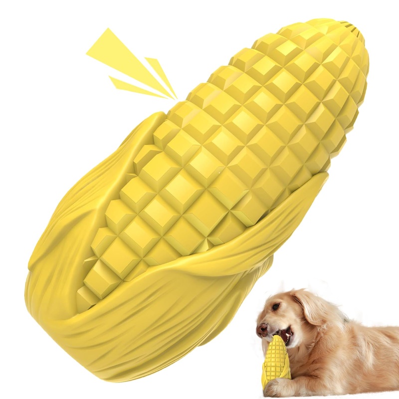 Dog Chew Toys for Aggressive Chewers,Idestructible Tough Durable Squeaky Interactive Dog ToysDurable Dog Teeth Cleaning Toy for Medium Large BreedsCorn Stick Toy (Yellow)