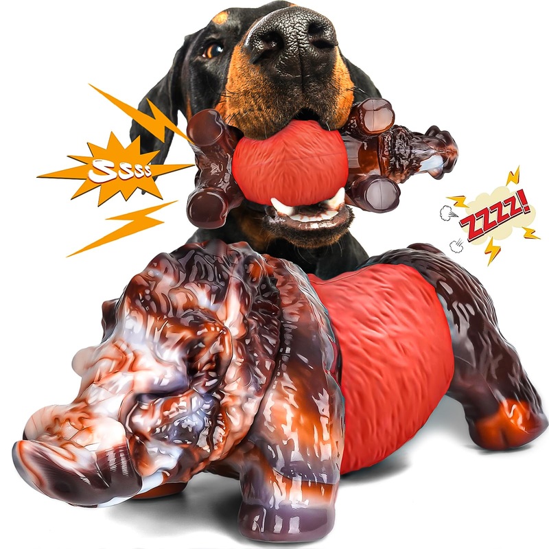 Dog Chew Toys for Aggressive Chewers – Wild Boar Indestructible Dog Squeak Toy with Bacon Flavor, Durable Heavy Duty Dog Toys, Tough Nylon Dog Bones Toys for for Large Medium Breed(Red) Red