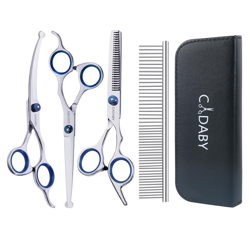 Dog Grooming Scissors with Safety Round Tips,5 in 1 Dog Grooming Scissors Kit, 4CR Stainless Steel Professional Pet Grooming Shears for Dog, Cat,Sharp and Sturdy Blue 5 in 1