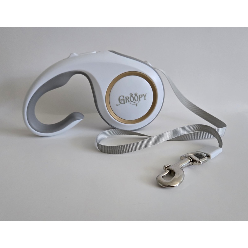Dog Leash for Small/Medium/Large Dogs with Comfortable Handle, Off-White/Golden Color Slide Lock Leash 5M Auto Retractable Nylon by Groopy