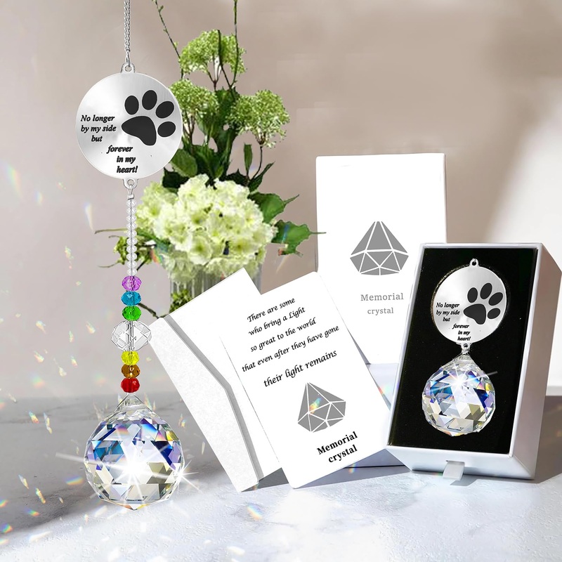 Dog Memorial Gifts for Loss of Dog, Pet Paw Print Sympathy Gifts Crystal Window Suncatcher,Bereavement Gift Sun Catcher,Dog Remembrance Gift Rainbow Maker,Pet Passing Away Loss Gifts (C) C
