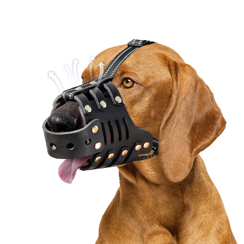 Dog Muzzle, Anti-Escape Leather Basket Muzzle for Medium and Large Dogs, Prevents Biting, Barking and Chewing, Black, Soft and Durable (L) L