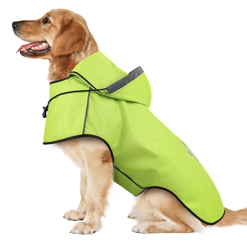 Dog Raincoat for Large Dogs, Reflective Dog Rain Jacket with Hoodie, Soft Lightweight Hooded Rain Coats with Adjustable Drawstring/Reflective Strip/Leash Hole, Waterproof Rainwear for Dog (Green, XL) X-Large