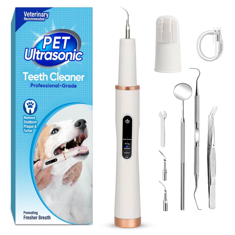 Dog Tooth Brushing Kit, Ultrasonic Dog Teeth Cleaning Kit, Waterproof Pet Dental Care Solution for Plque, Trtar&Clculus, Pet Tooth Scaler for Dogs&Cats