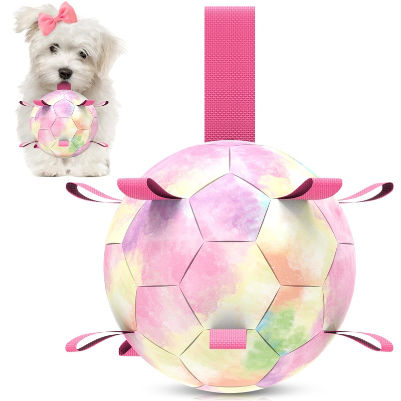 Dog Toys Soccer Ball with Straps, Interactive Dog Toys for Tug of War, Puppy Birthday Gifts,Dog Water Toy, Durable Dog Balls World Cup for Small & Medium Dogs-Rainbow6 Inch Medium Size 2