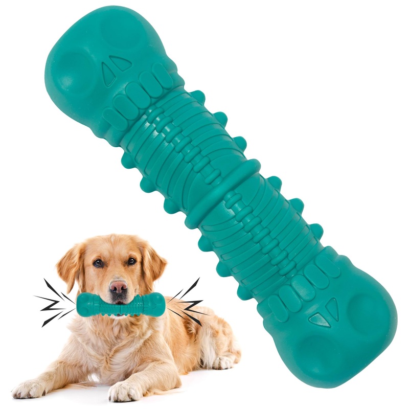 Durable Squeaky Dog Toys for Aggressive Chewers  Tough Rubber Teething Toy for Puppy, Indestructible Super Chew Toy for Medium & Large Breeds, Great Dog Gift (Green)
