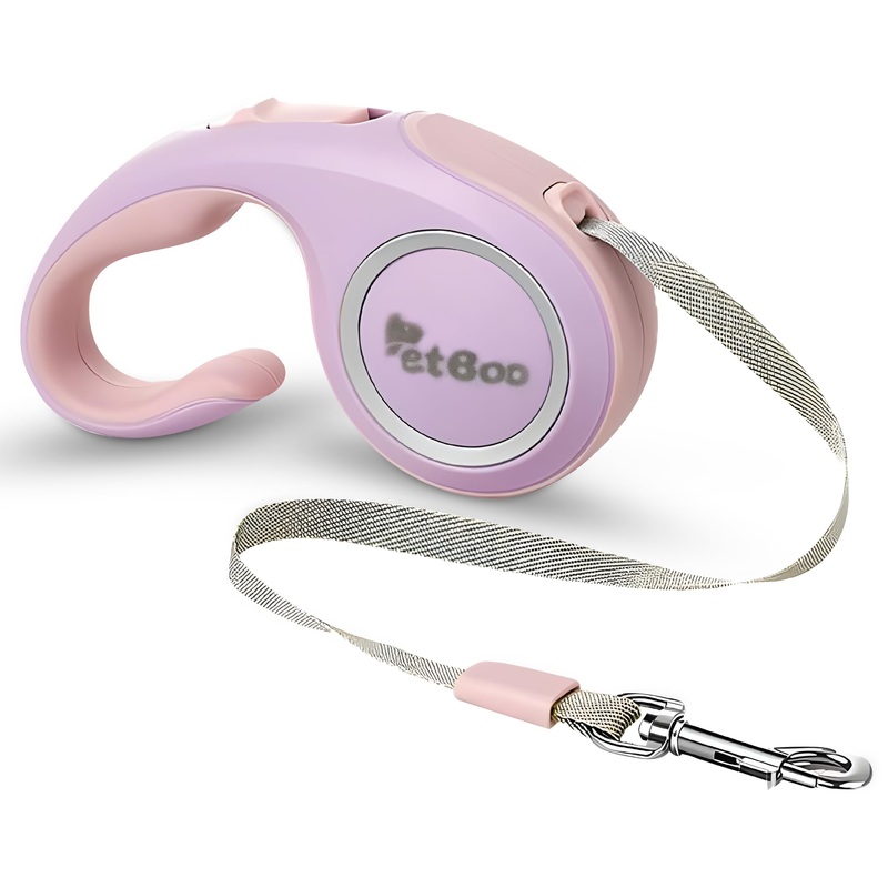 Fashionable and Retractable 15ft Dog Walking Leash with Anti-Slip Handle | 360 Tangle-Free | Heavy Duty Nylon Tape | One-Handed Lock, Pause, Block (Pink) Pink