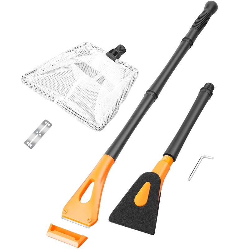 FEDOUR Algae Scraper for Glass Aquariums, Fish Tank Cleaner, Aquarium Cleaning Tools Kit, Including Algae Scraper, Cleaning Brush, Fishing Net, Blades