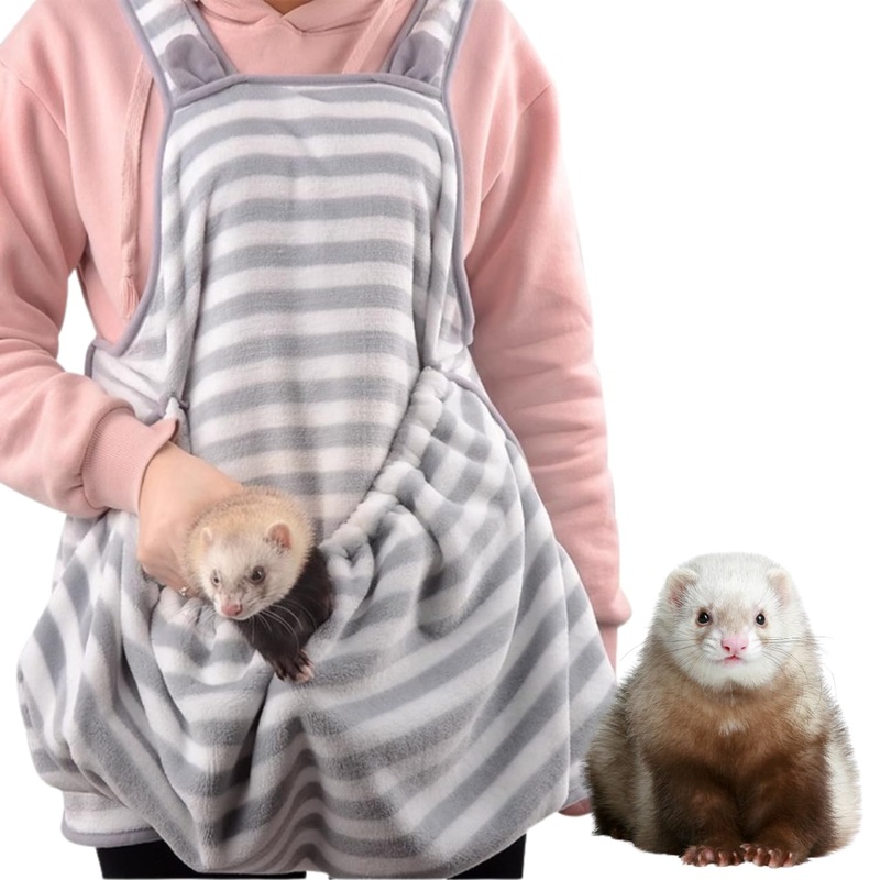 Ferret Sling Carrier – Fleece Small Pet Carrier Bag Soft Breathable Hands Free Shoulder Front Chest Apron Bonding Pouch Accompany Carrier for Small Dog Cat Ferret Rabbit (Grey) Grey