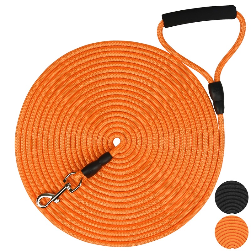 Floating Long Dog Leash, 30ft Training Dog Leash for Dog Walking, Playing, Hunting and Swimming, Dog Rope with Soft Padded Handle for Large Medium Small Dogs (Orange) Orange