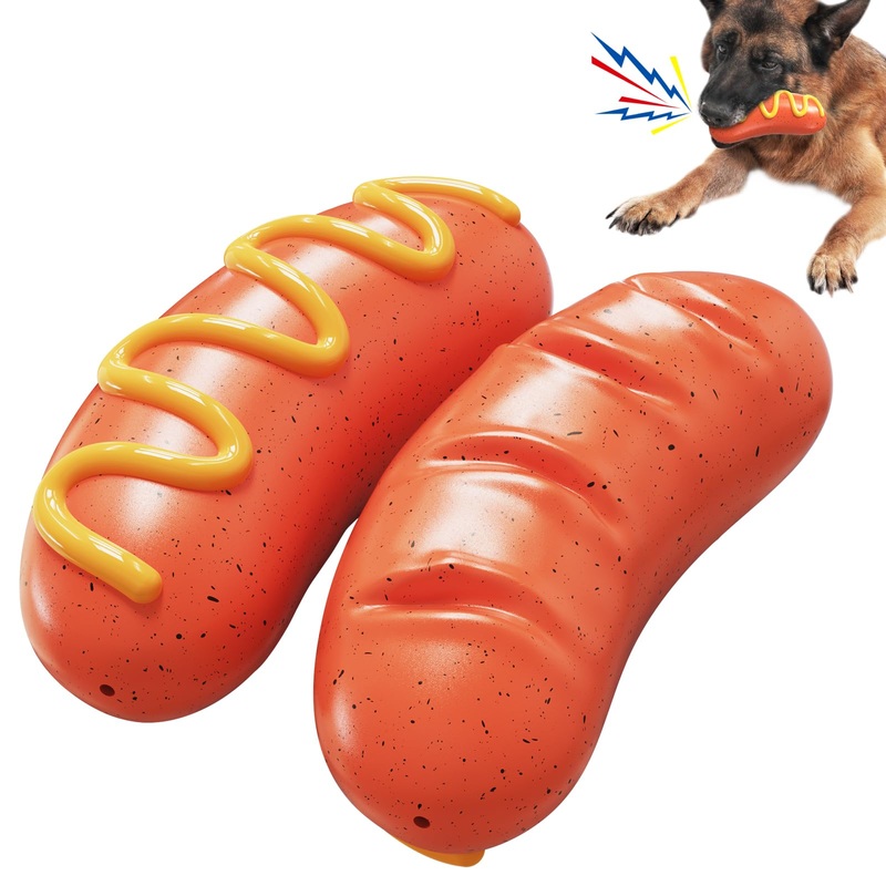 Hot Dog Squeaky Dog Toy – Interactive Rubber Dog Chew Toy for Aggressive Chewers – Durable Dog Accessories & Long Lasting Dog Chews – Humorous Gift for Dog Lovers