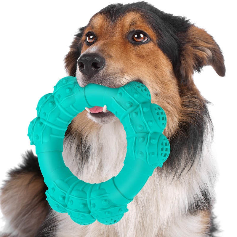 Indestructible Dog Chew Ring Toys for Aggressive Chewers, Super Chewer Dog Toys for Medium Large Dogs, Puppy Teething Rings for Relax, Interactive Dog Ring Toys, Heavy Duty Dog Teething Toys Blue