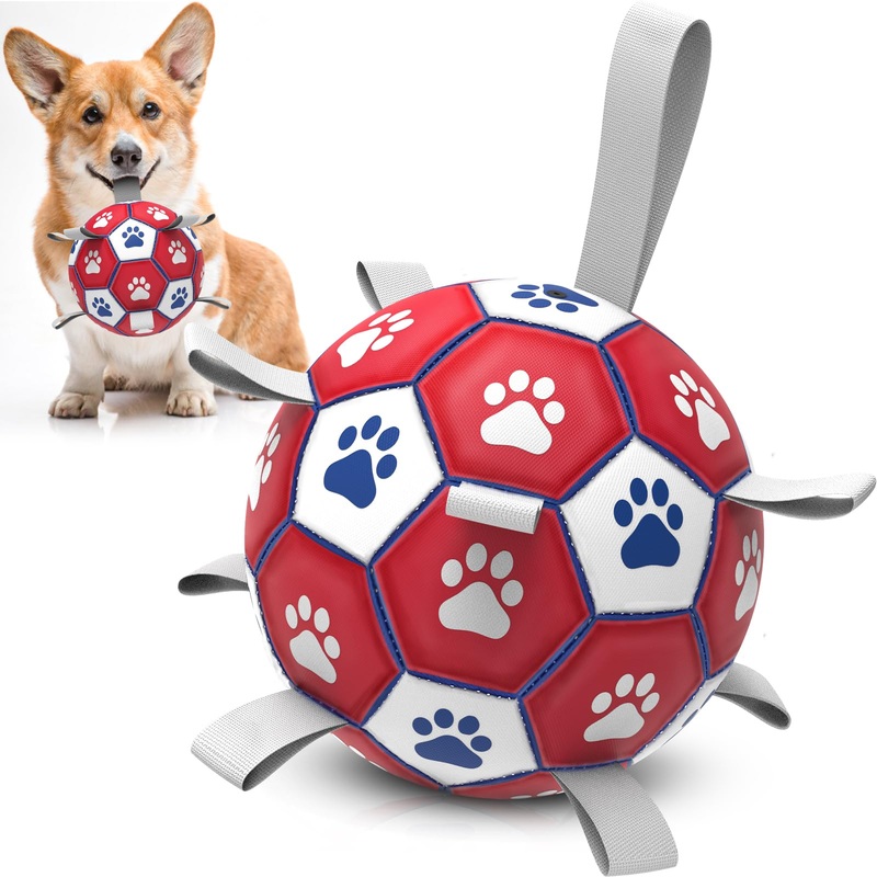 Interactive Dog Toys Ball, Dog Soccer Balls with 9 Nylon Straps Indoor Outdoor Dog Toys for Small Medium Large Dogs Gifts for Birthday Christmas Pet Fetch Ball Toys Hand Pump Included (6 inch) Medium (6 inch) Red