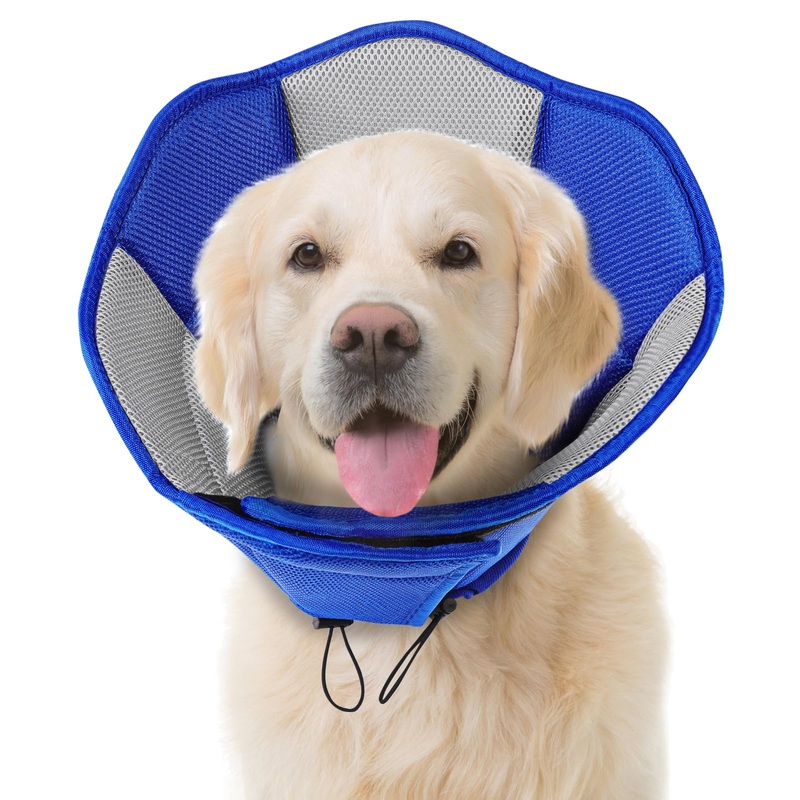 KOESON Soft Dog Cone for Dogs After Surgery, Adjustable Dog Cone Collar with Elastic Drawstring, Breathable Dog Recovery Cone Collar for Large Medium Small Dogs, Elizabethan Collar for Dog Blue L