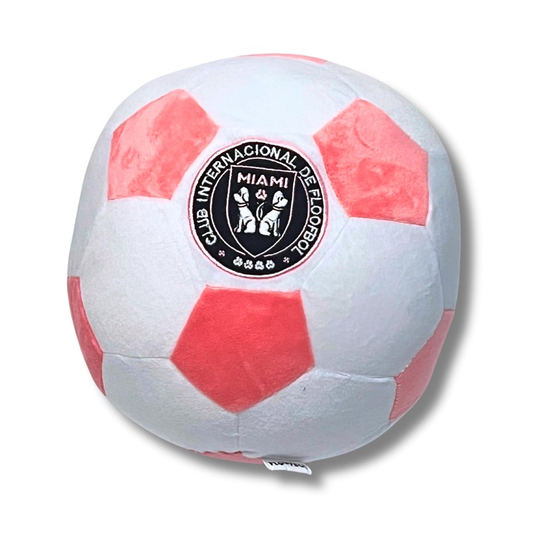 Miami Plush Dog Soccer Ball Toy with Interactive Squeaker for Small, Medium, and Large Breed Puppies, Soft Chew Surface for Active Play, Cute and Cuddly Enrichment, Miami Gift Large (7.5″x7.5″)