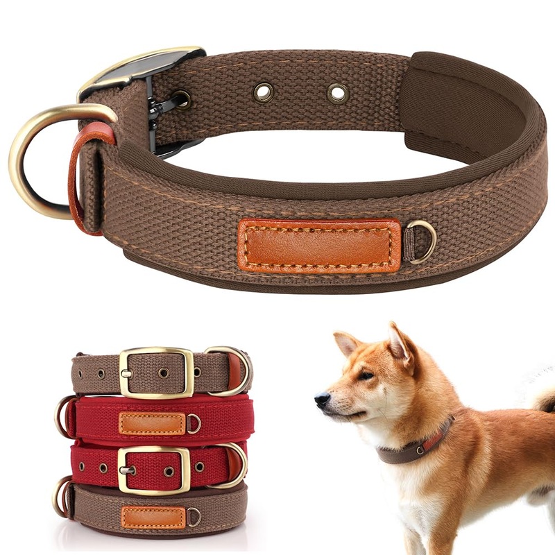 PET ARTIST Soft Neoprene Padded Nylon Dog Collar with Mental Buckle Comfort Pet Collar for Small Medium Girls Boys Dogs Brown M Neck Size 14-18″(36-46cm) M neck size for 14-18″(36-46cm)