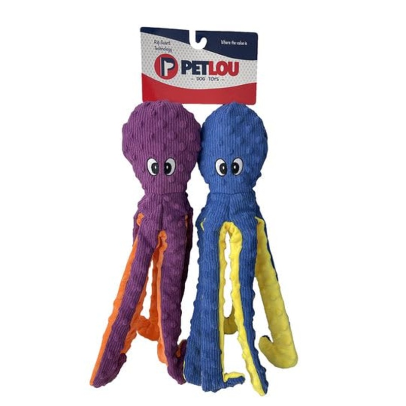 Pet Lou Dotty Friends 2.0 Twin Pack Octopus, 16-inch Height, Pet Toys Supplies