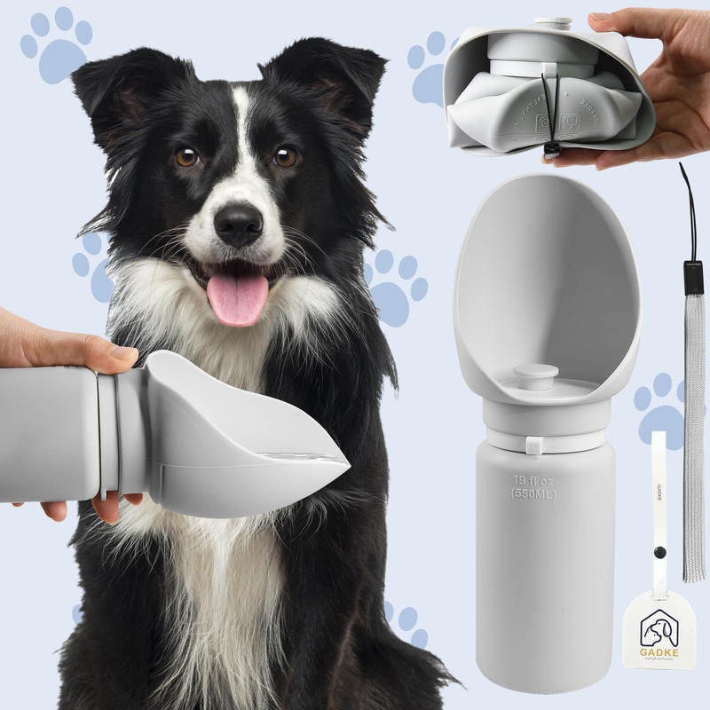 Pet Water Dispenser, Foldable Dog Water Bottle, Portable Travel Water Bottle, Leak Proof Silicone Water Dispenser for Dogs, Outdoor Puppy Essentials & Dog Accessories for Walking Hiking Camping, 19oz
