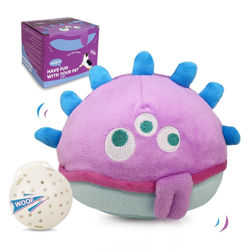 Petbobi Interactive Dog Toys Monster Plush Toy Shake Squeaky Crazy Bouncer Ball Battery Operated Toy for Small Medium Puppy Motorized Entertainment, Jolly Jelly Bobby Purple
