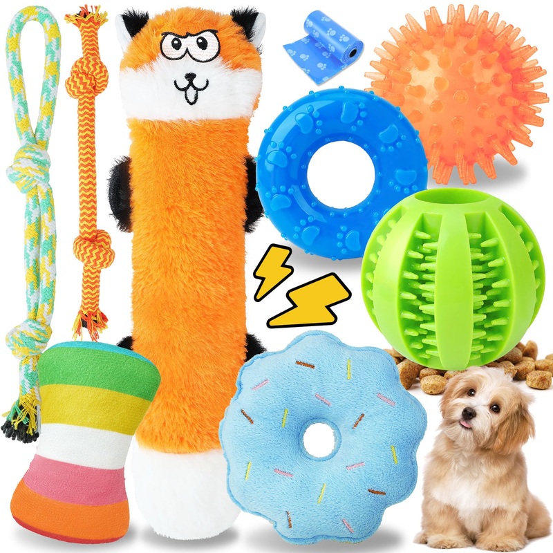 Puppy Toys for Boredom, 9 Pack Interactive Dog Toys for Small Dogs, Puppy Chew Toys for Teething with Rope Toys, Treat Ball and Cute Squeaky Toys