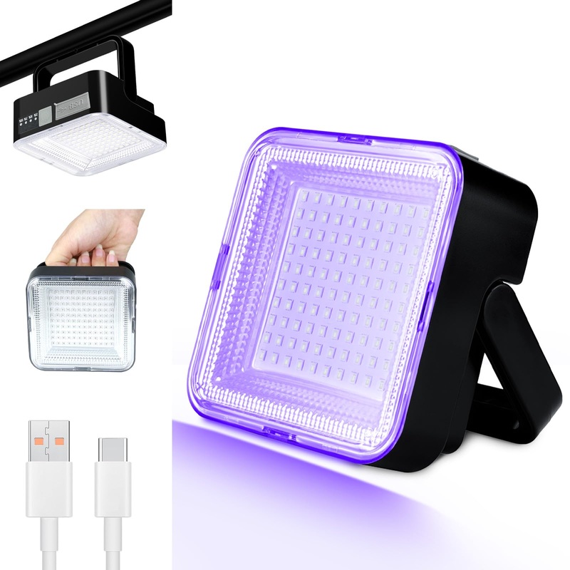 Rechargeable Black Light, Dimmable UV Light, 120 LED Ultraviolet Blacklight, Suitable for Neon Glow Party, Halloween, Body Painting, UV Paint, Fluorescent Effect Black-d04