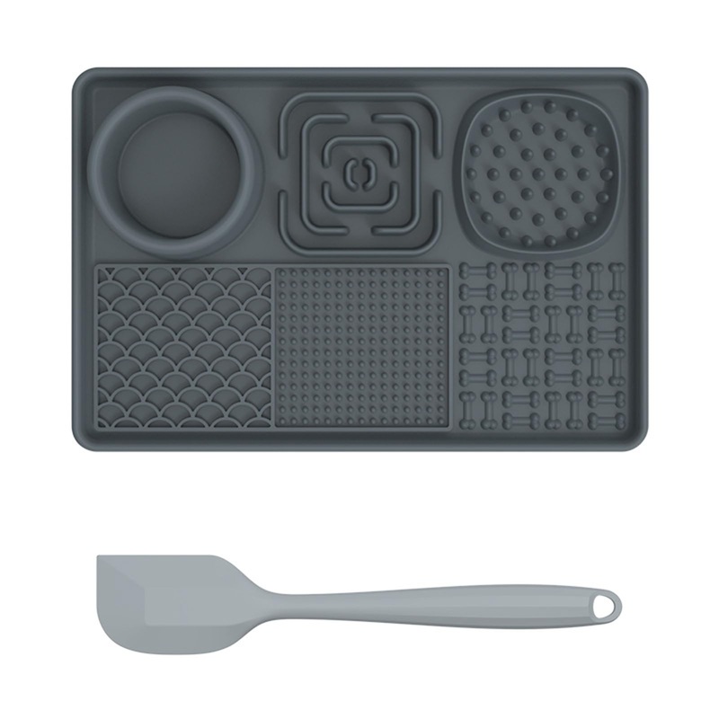 Silicone Slow Feeder Lick Mat with Suction for Small Dog Cat,Puzzle Food Mat, Slow Feeding Food,Stimulating Puzzle Activity, Boredom Anxiety Reducer for Pet (Grey)