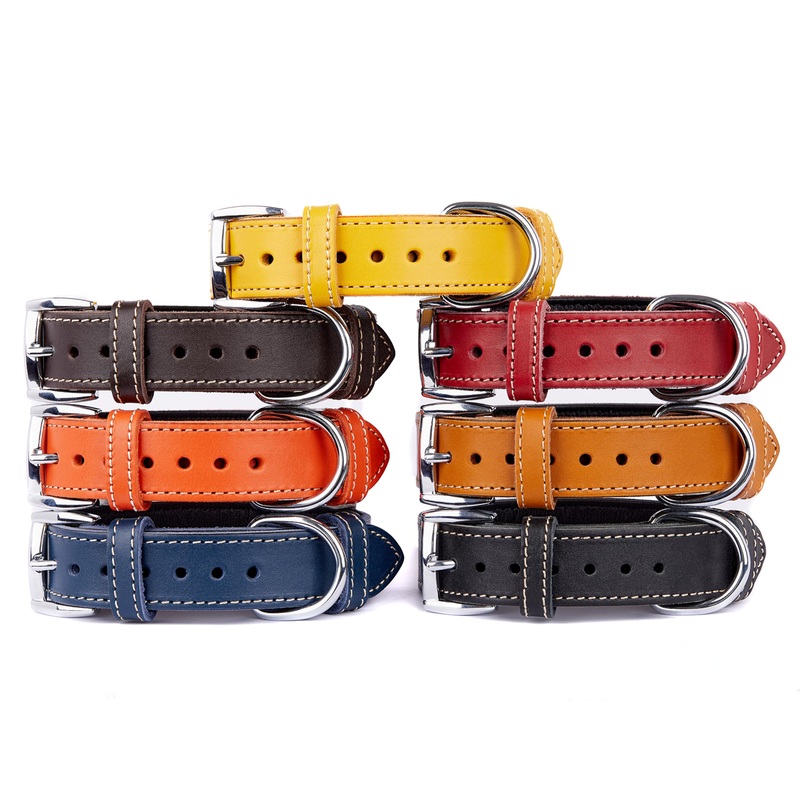 Soft Leather Dog Collar | Dog Collars for Small, Medium and Large Dogs | Durable Heavy Duty Dog Collars X-Large: Neck 19.7″-22.8″ Yellow